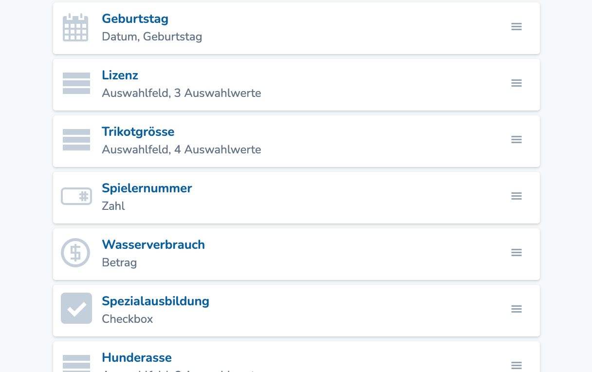 Datenfelder Auswahl
