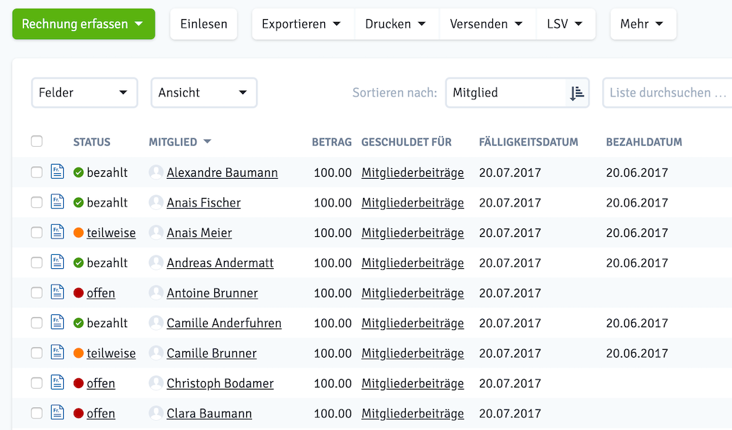 Rechnungsliste